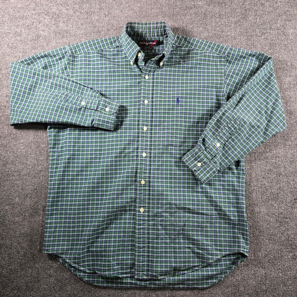 Vintage Ralph Lauren Blake Shirt Mens M Green Blue Plaid Button Down Long Sleeve